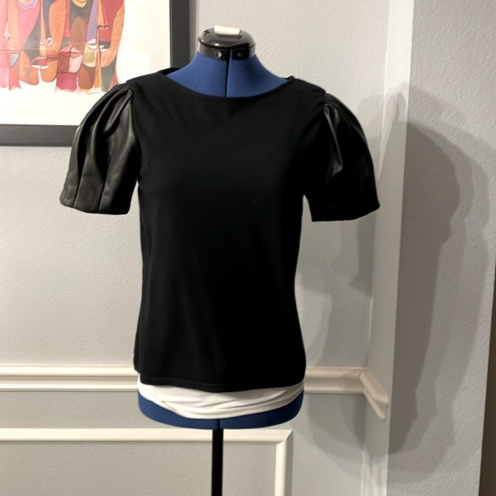 NWT Sioni Knit Top with Faux Leather Sleeves